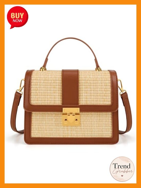 Handbags - Straw Crossbody Bag with Adjustable Strap - Summer Beach Shoulder Purse